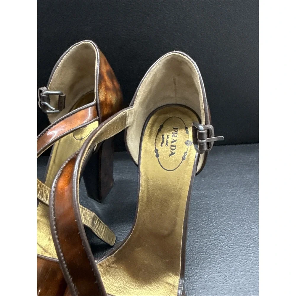 PRADA Metallic Brown / Copper Patent Leather Heels Shoes Size 40